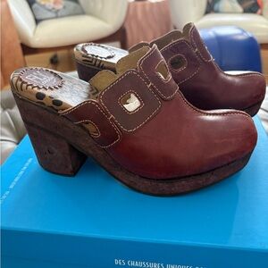 Fly London Purple Leather Mules